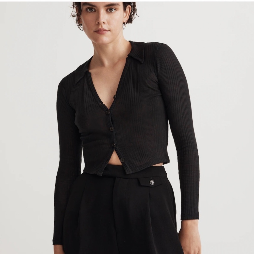 Madewell Ribbed V-neck Cropped Button-down Polo NWT Size Small